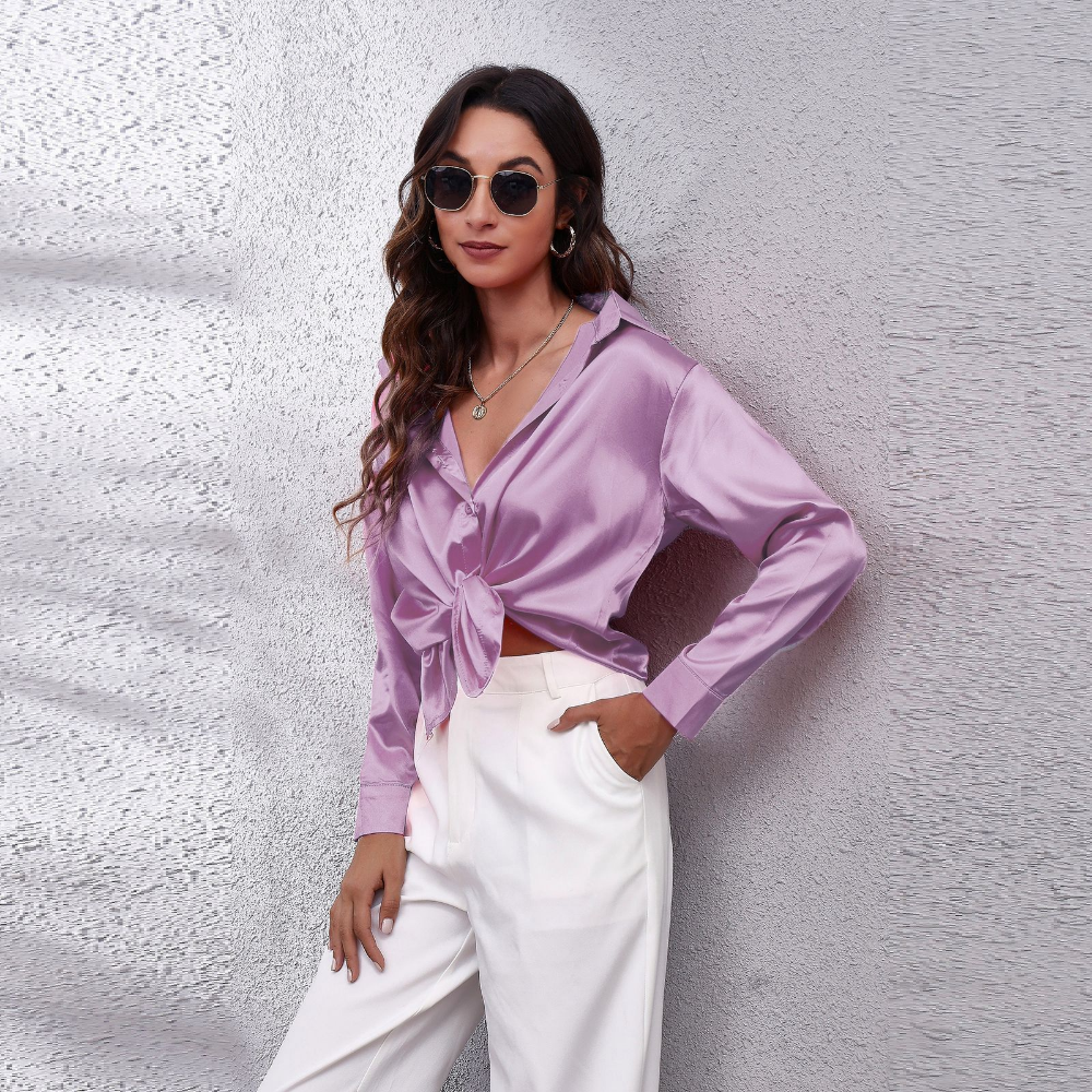 Elegant Loose Long Sleeve Satin Silk Women's Shirt