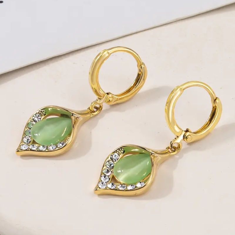 New Cat's Eye Stone Earrings with Diamond Accents