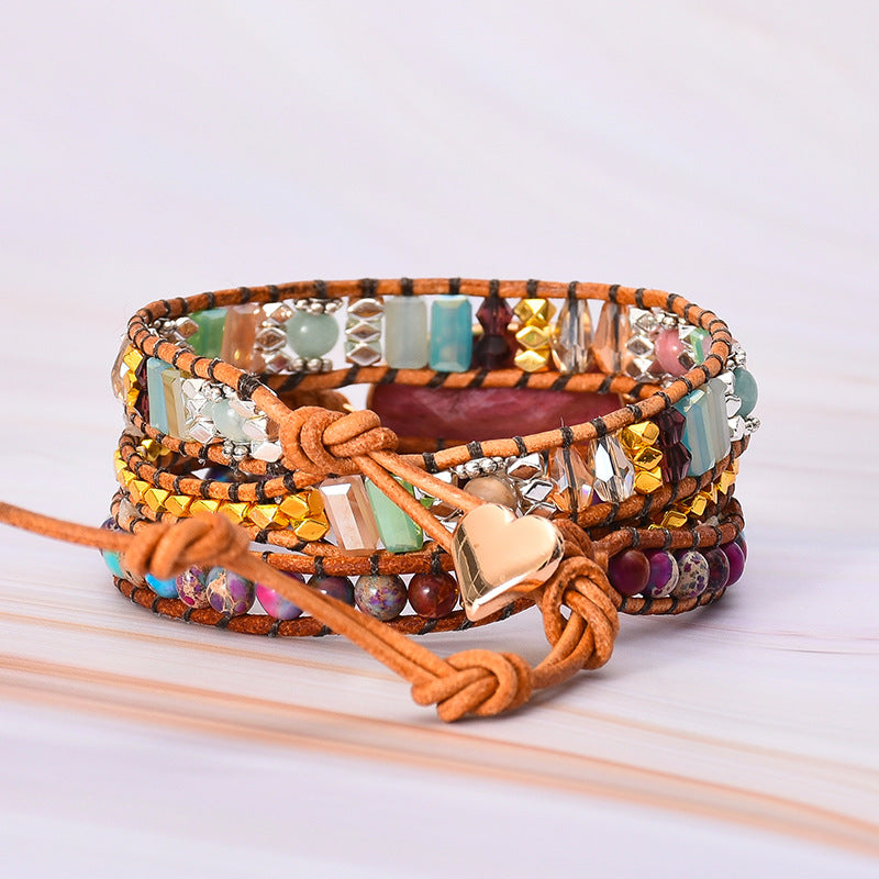 Natural Red Stripe Stone Handmade Women's Bracelet
