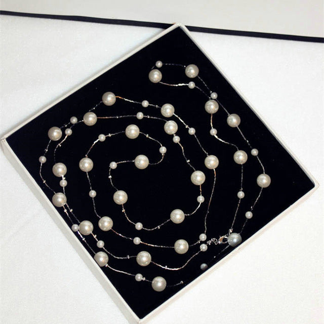 Classic Pearl-Like Sweater Chain Necklace for Women