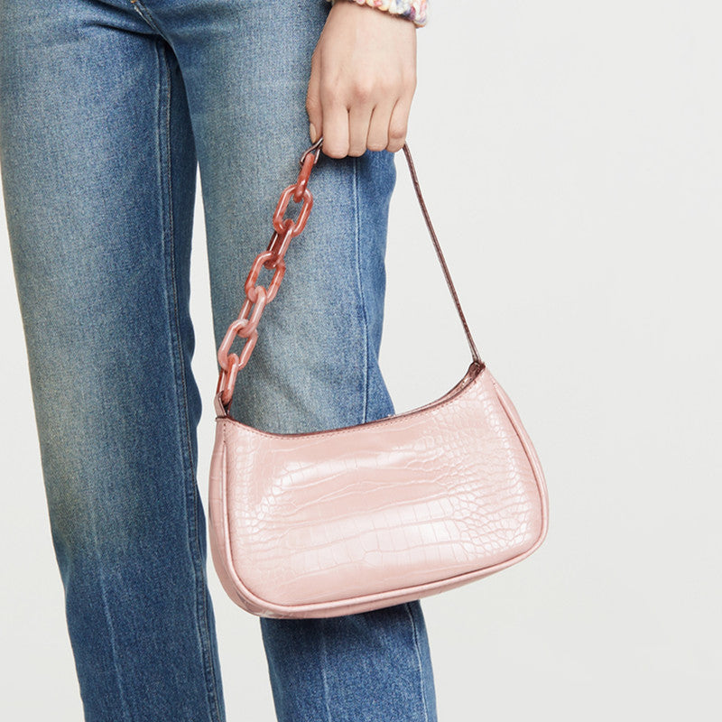 Trendy Small Crocodile Print Acrylic Chain Bag