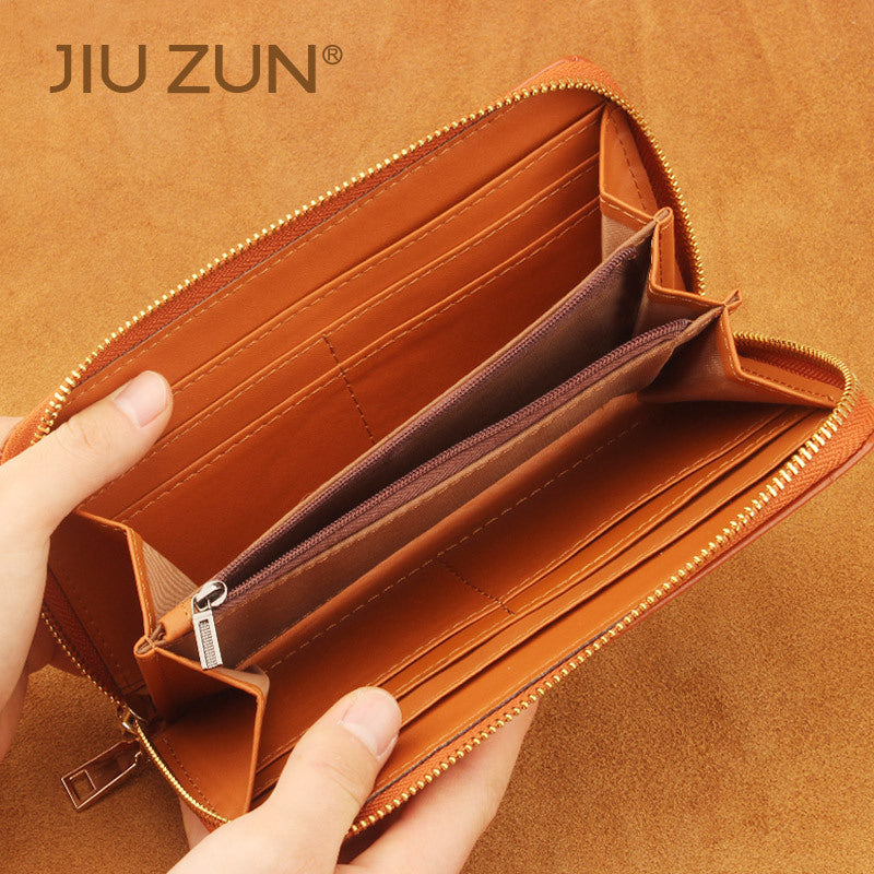 Cross-border Oil Wax Cowhide Women's Wallet Leather Long Zipper Men's Wallet Japan Amazon Explosions