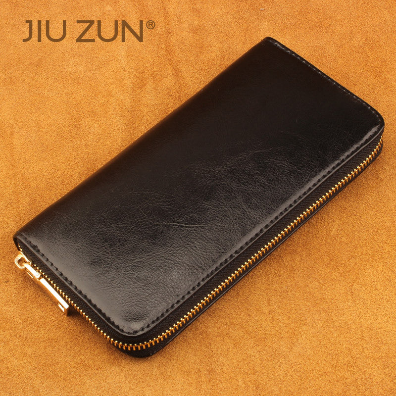 Cross-border Oil Wax Cowhide Women's Wallet Leather Long Zipper Men's Wallet Japan Amazon Explosions