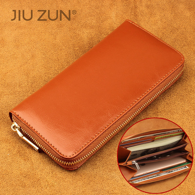 Cross-border Oil Wax Cowhide Women's Wallet Leather Long Zipper Men's Wallet Japan Amazon Explosions
