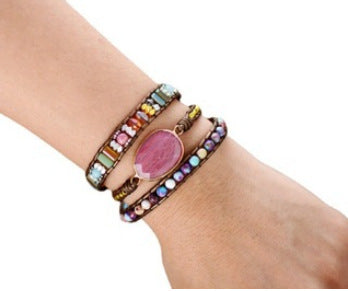 Natural Red Stripe Stone Handmade Women's Bracelet