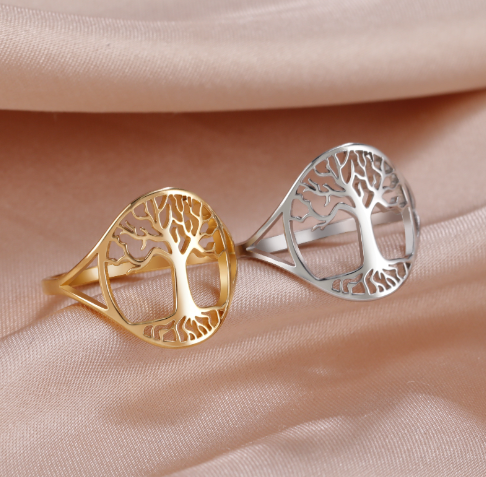 Titanium Steel Hollow Cut Tree Shape Stainless Steel Ring