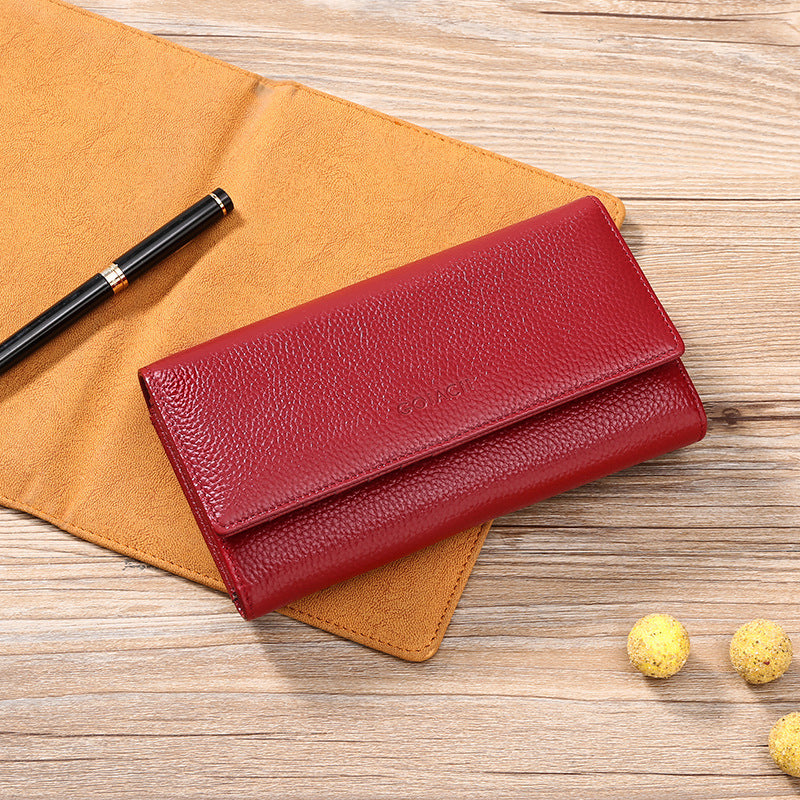Ladies European American Genuine Leather Long Wallet
