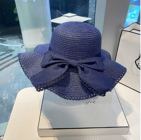 Bow Ruffles Wide Brim Straw Hat