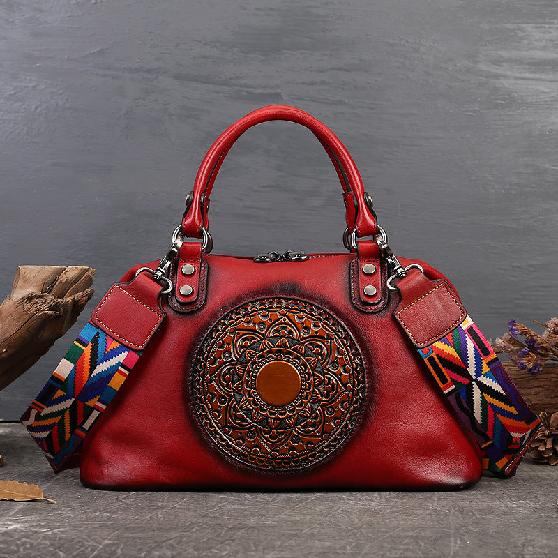 Large Capacity Women's Cowhide Zipper Shoulder Bag
