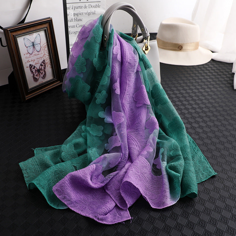Floral Summer Sun Protection Scarf with Gradient Design
