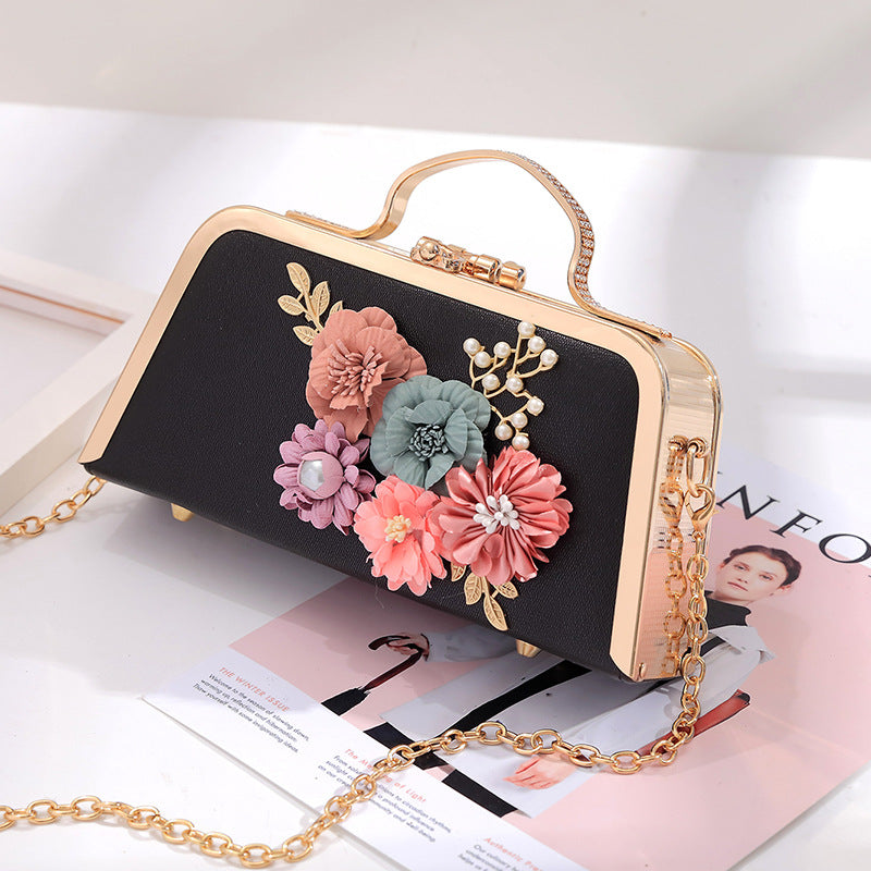 Elegant Floral Chain Shoulder Evening Clutch Bag for Women