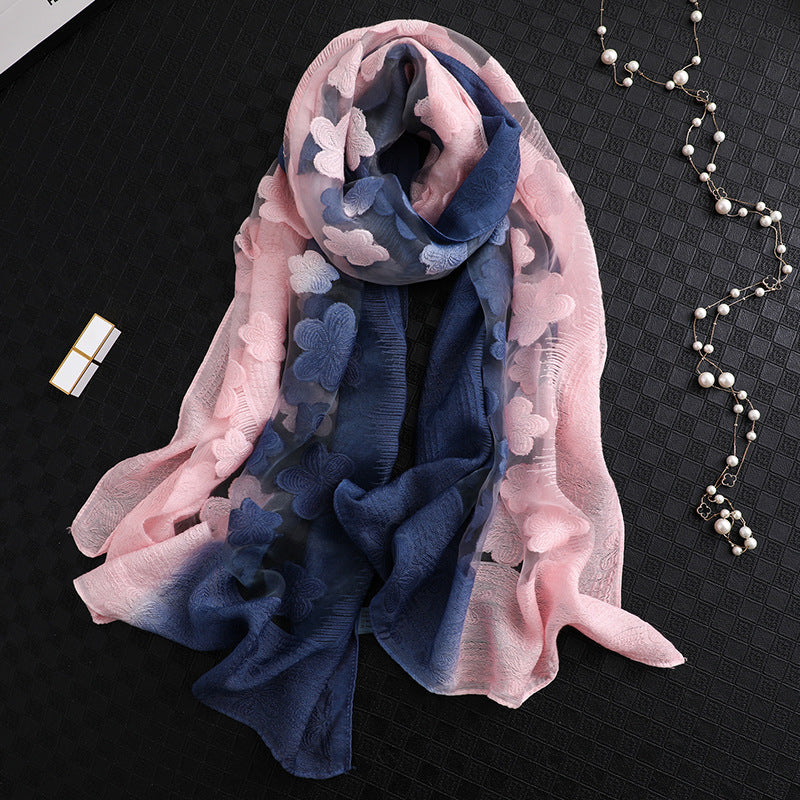 Floral Summer Sun Protection Scarf with Gradient Design