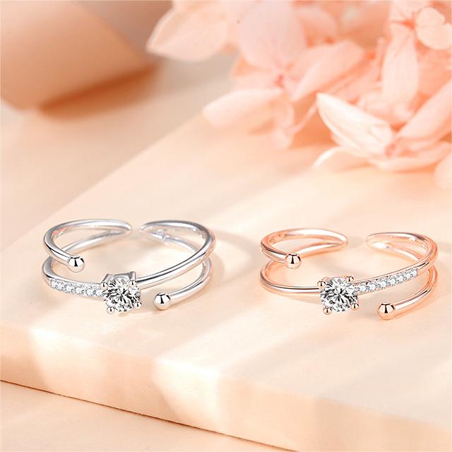 Double-layer Sterling Silver 925 Ring with Zircon Star