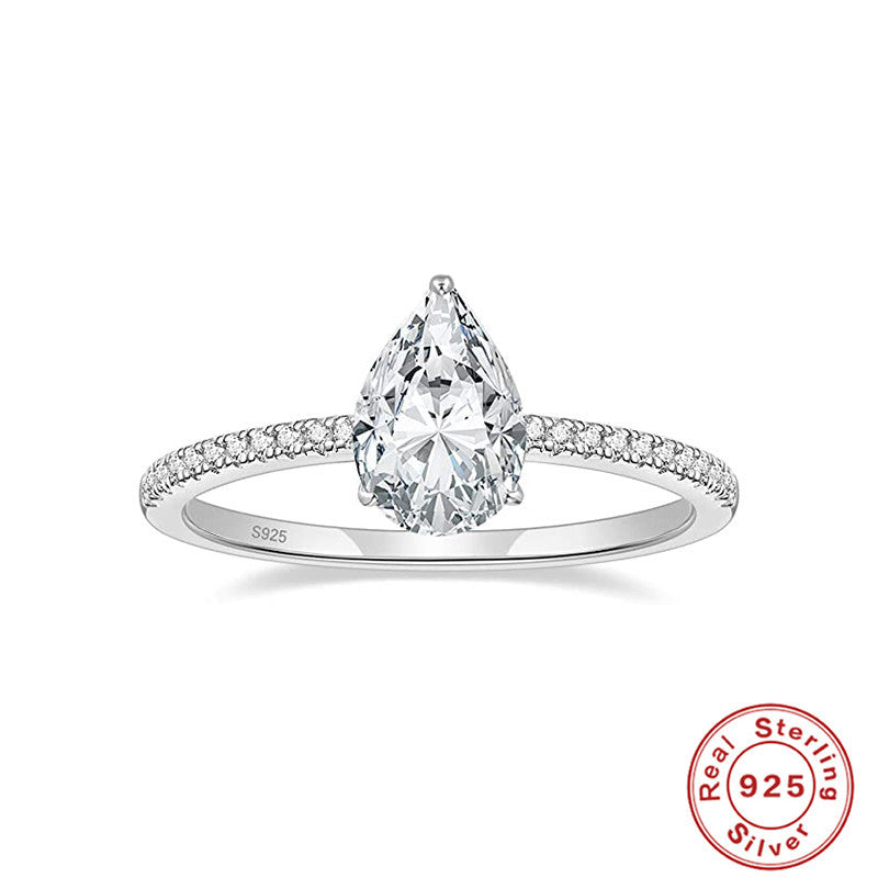 2 Carat S925 Sterling Silver Pear Engagement Ring