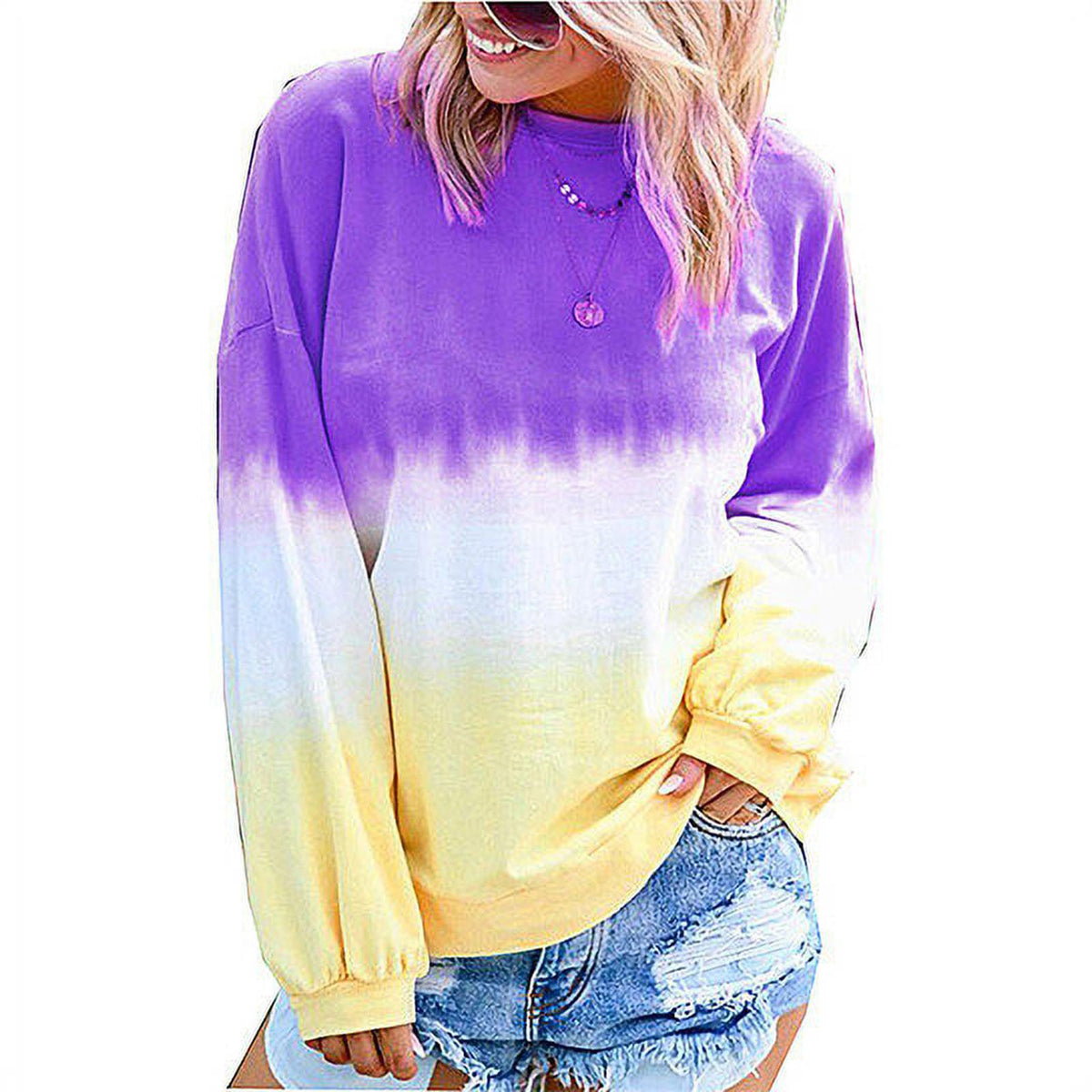 Women's Long Sleeve Rainbow Gradient Sweatshirt
