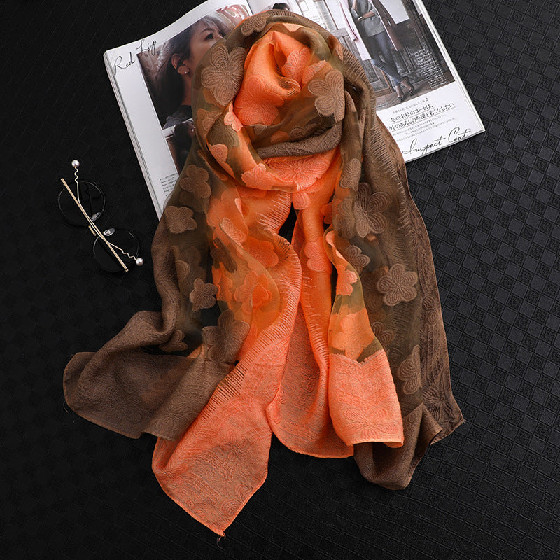 Floral Summer Sun Protection Scarf with Gradient Design