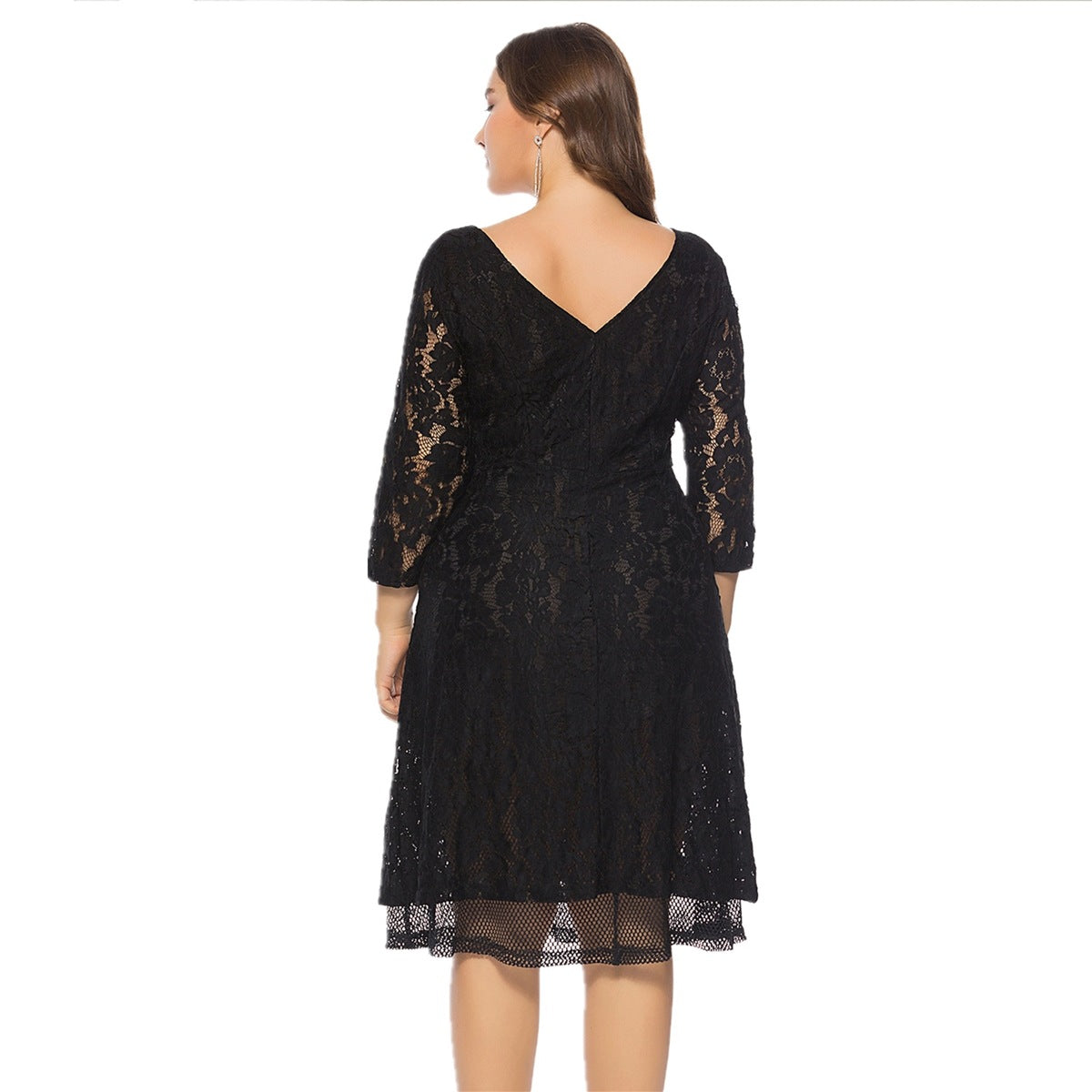 Large Size Women's Round Neck Lace Dress for All Seasons