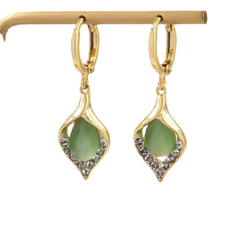 New Cat's Eye Stone Earrings with Diamond Accents