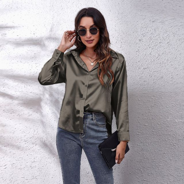 Elegant Loose Long Sleeve Satin Silk Women's Shirt