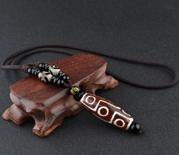 Natural Tibetan Nine-Eye Bead Pendant Necklace