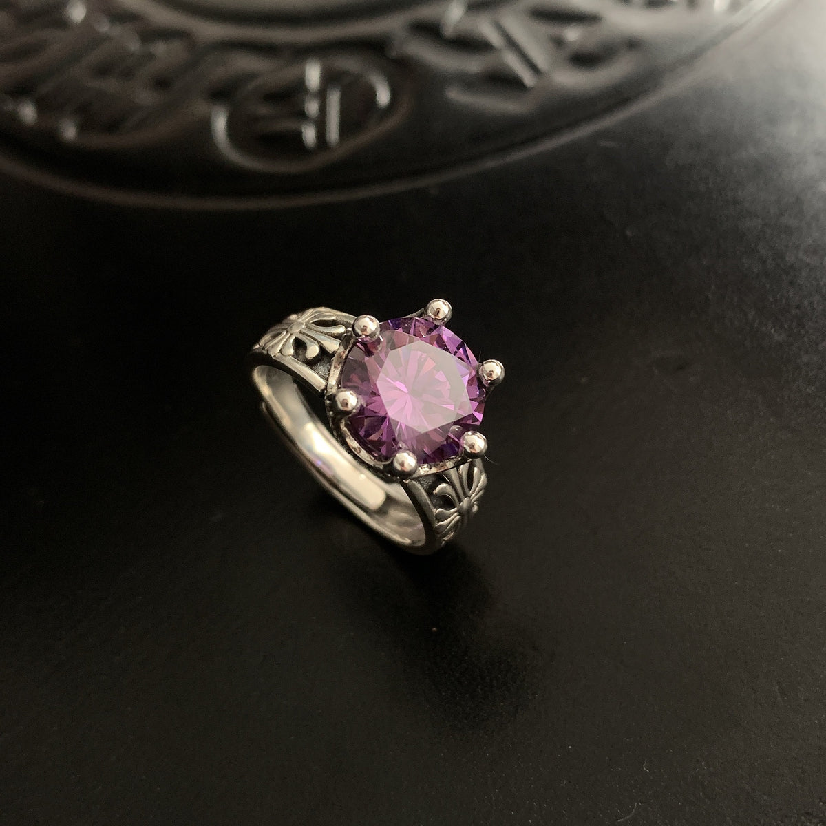 Vintage Purple Zircon Crown Ring in S925 Sterling Silver