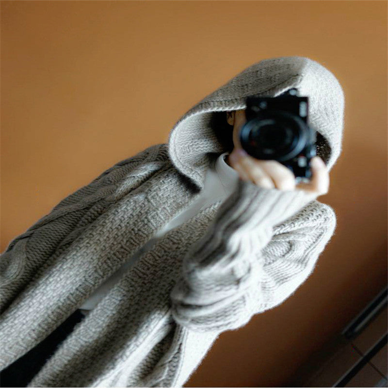 New Winter Hoodie Coat with Thick Cashmere Knit