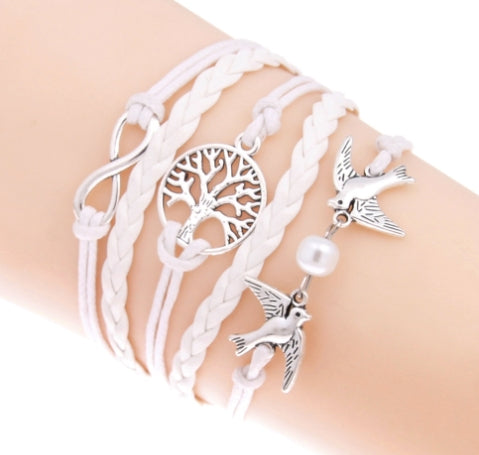 Vintage Peace Dove Pearl Tree of Life Infinity Bracelet