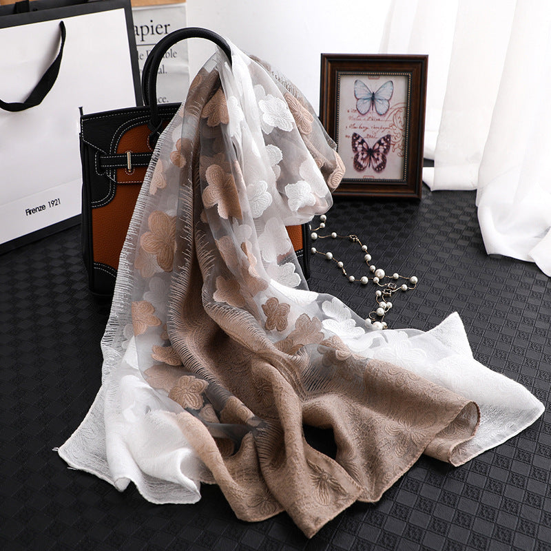 Floral Summer Sun Protection Scarf with Gradient Design