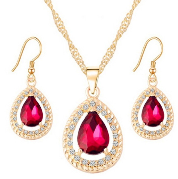 Fashion Crystal Drop Gem Necklace and Earring Set