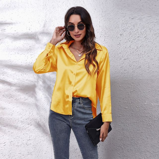 Elegant Loose Long Sleeve Satin Silk Women's Shirt