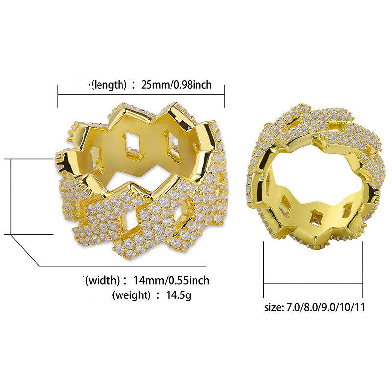 Men's Diamond Hip-Hop Ring with Zircon Stones