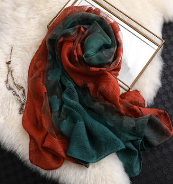 Floral Summer Sun Protection Scarf with Gradient Design