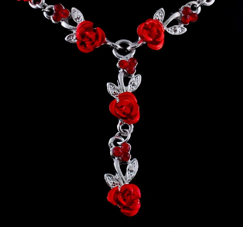 Fashion Rose Alloy Rhinestone Necklace Earring Set