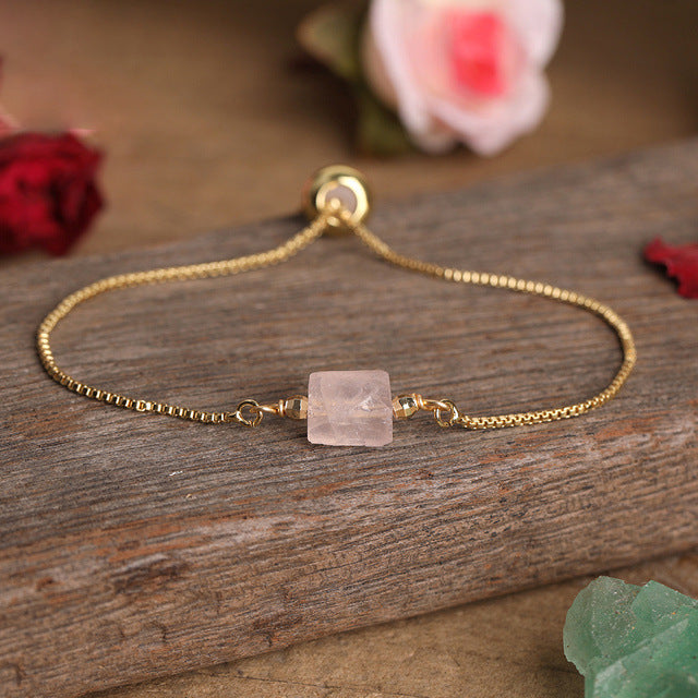 Adjustable Women’s Metal Chain Bracelet with Prismatic Stones