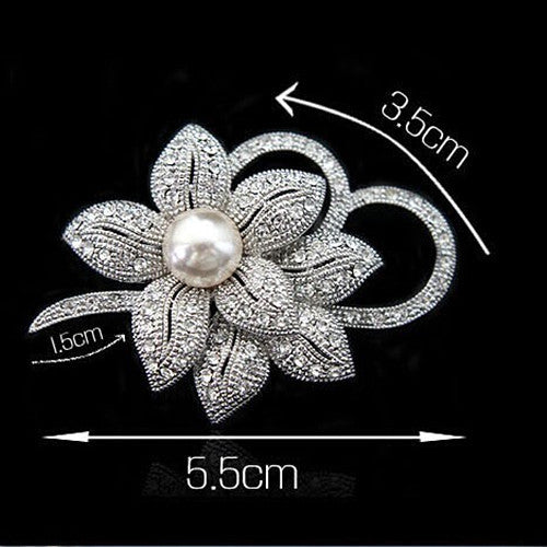 Crystal Pearl Brooch with Bow