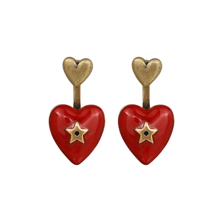Vintage Heart Earrings with Bee Design in Red Baroque