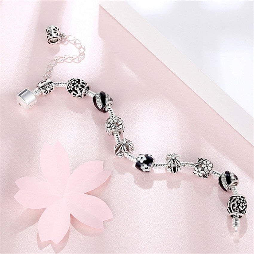 Black Enamel Daisy Retro Charm DIY Bracelet for Women