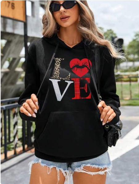 Retro Love Pattern Women's Hoodie Pullover College Style