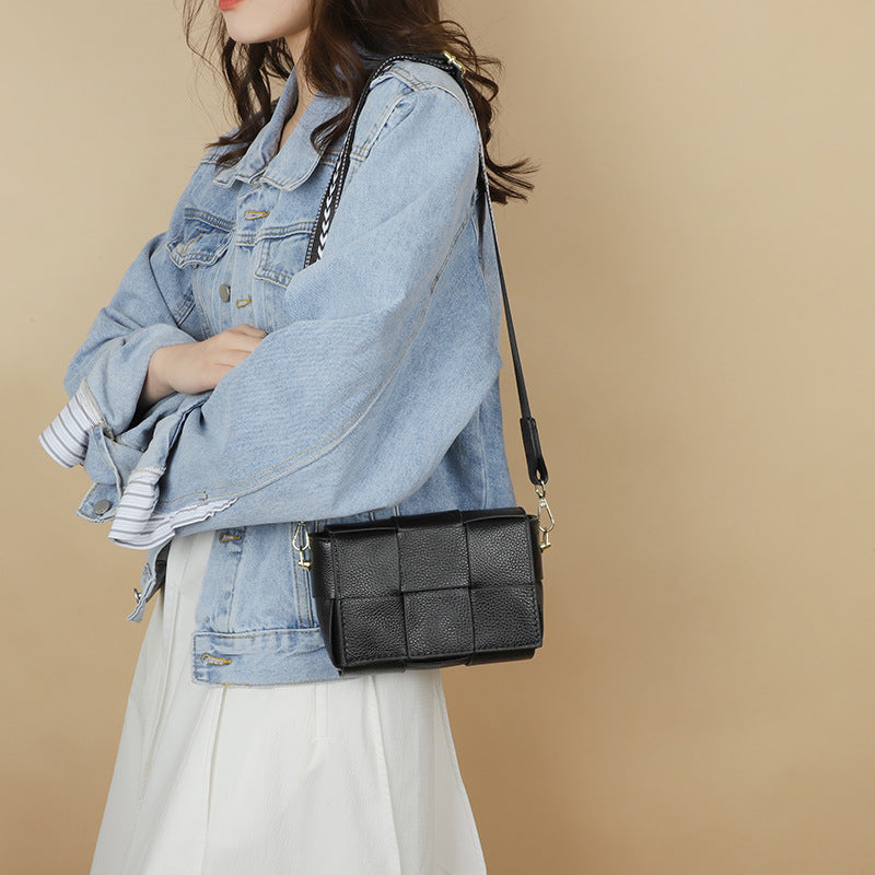 Genuine Leather Woven Shoulder Bag for Women
