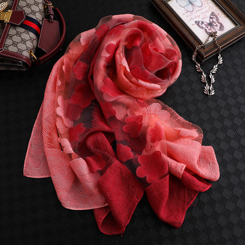 Floral Summer Sun Protection Scarf with Gradient Design