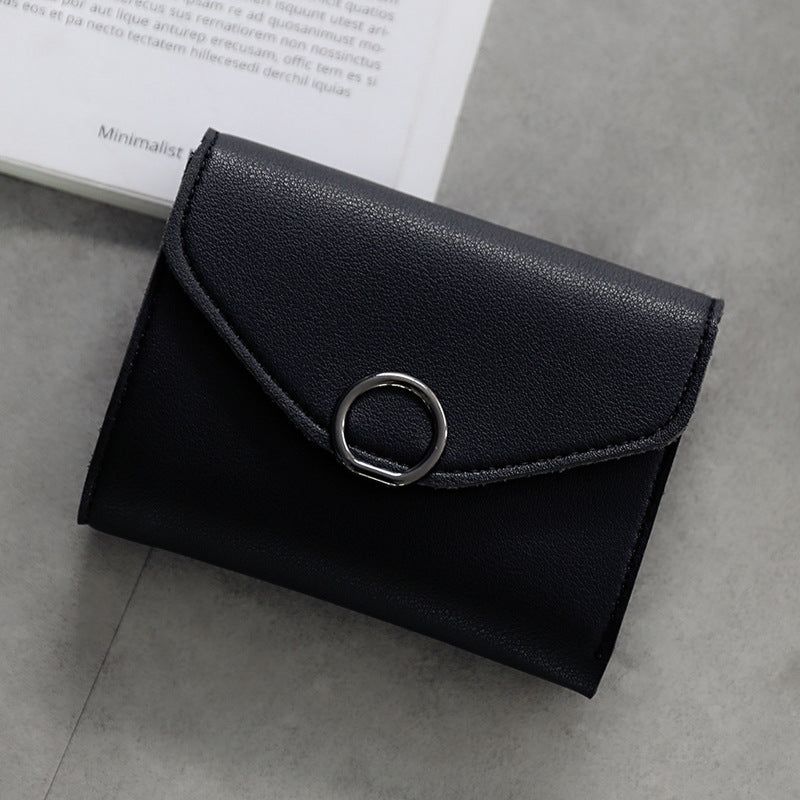 Tri-Fold Simple Buckle Wallet with Small Circle Design