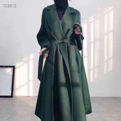 Women's Double-sided Wool Coat with Water Ripple Design