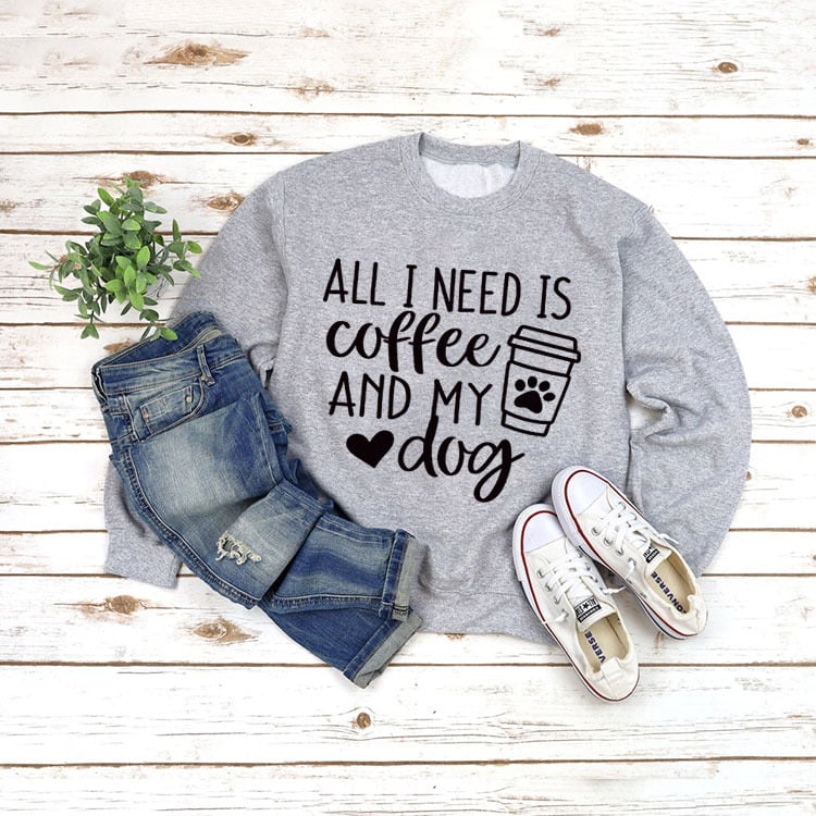 Round Neck Long Sleeve Pullover with ALL I NEED Print