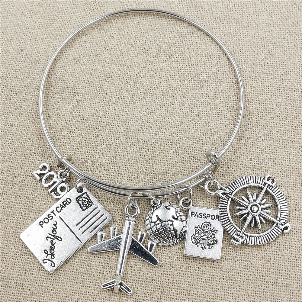Alloy Travel Bracelet with Compass Pendant