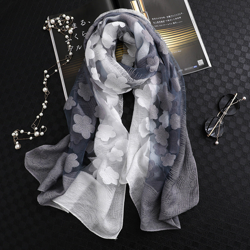 Floral Summer Sun Protection Scarf with Gradient Design