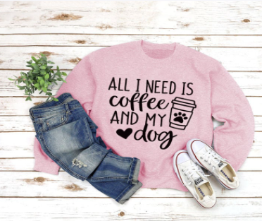 Round Neck Long Sleeve Pullover with ALL I NEED Print