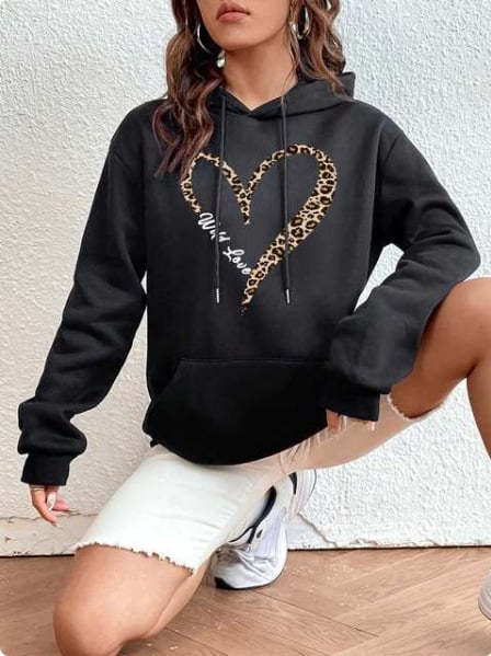 Retro Love Pattern Women's Hoodie Pullover College Style