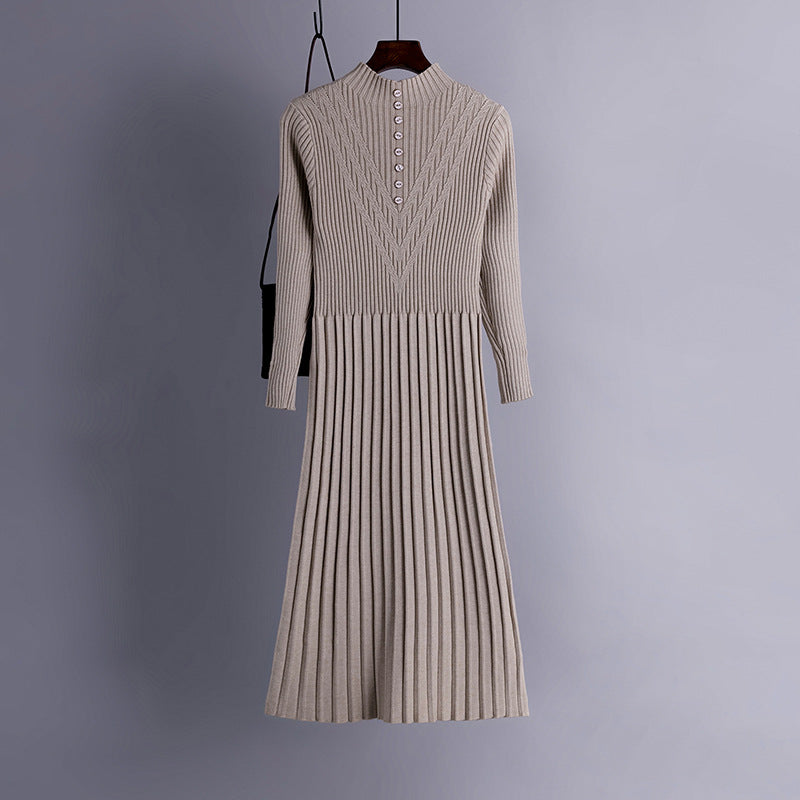 Long Knit Sweater Dress for Women with Overcoat