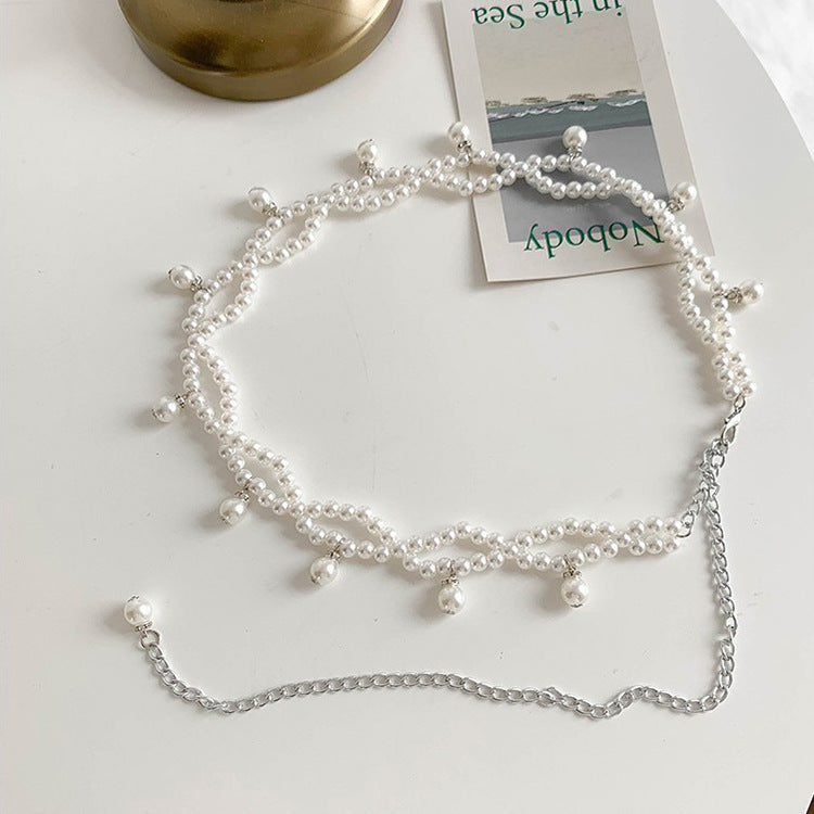 Double Layer Faux Pearl Chain Elegant Dress Belt