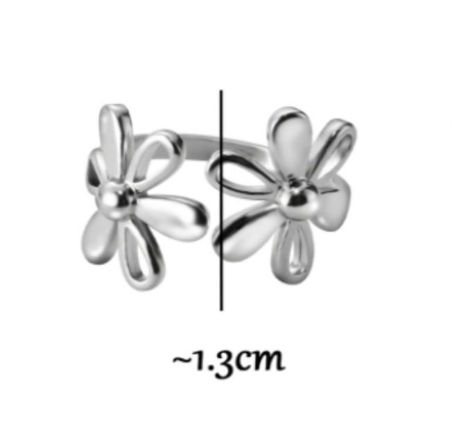 Korean Style Cute Flower Silver Opening Ring